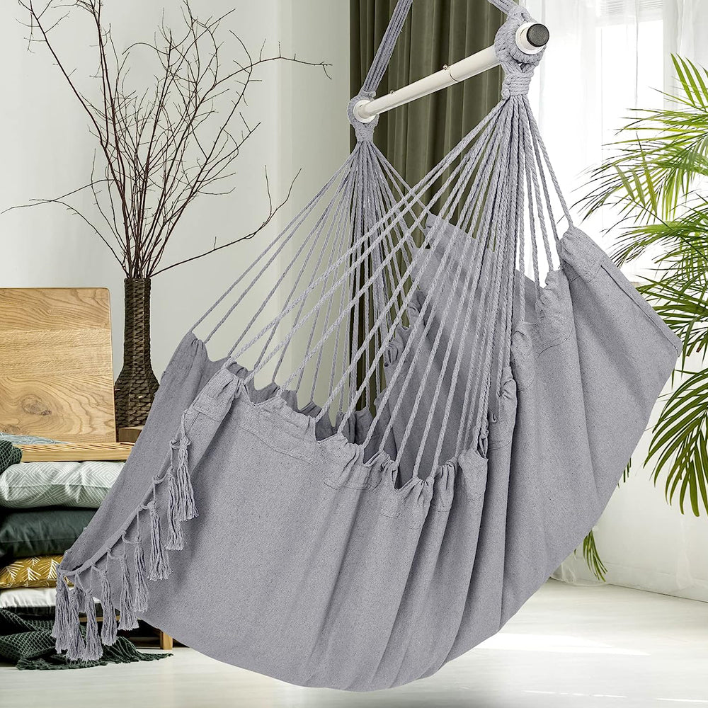 HYPERANGER Hammock Chair Hanging Rope Swing with 2 Cushions-Grey_7