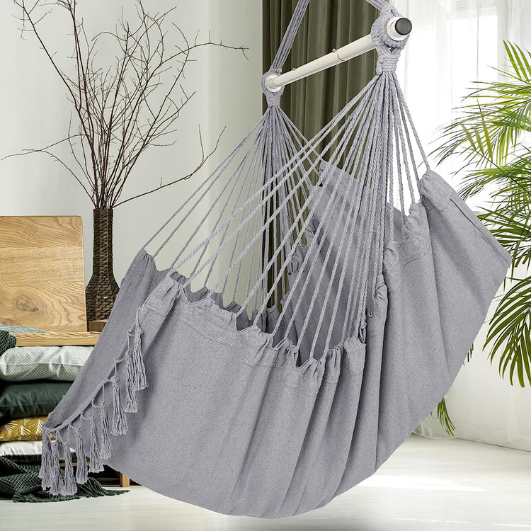 HYPERANGER Hammock Chair Hanging Rope Swing with 2 Cushions-Grey_7