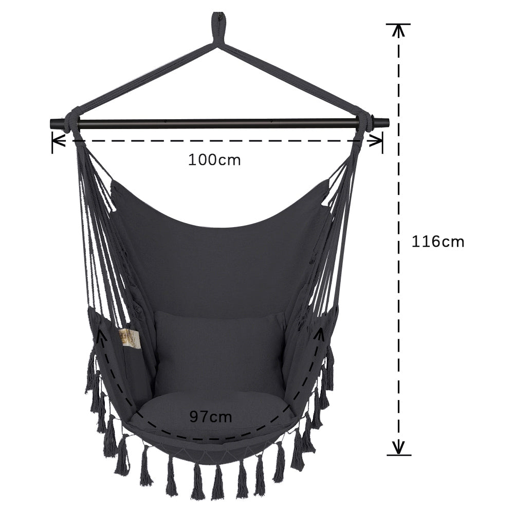 HYPERANGER Hammock Chair Hanging Rope Swing with 2 Cushions_8