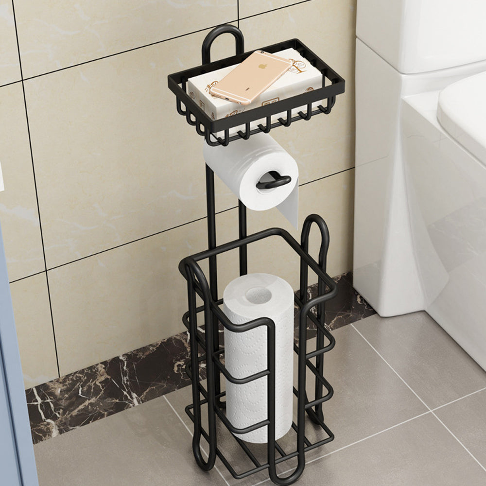 STORFEX Toilet Paper Holder Stand 2 Pack | Black | Steel Material | L-Shaped Arm and Vertical Storage_4
