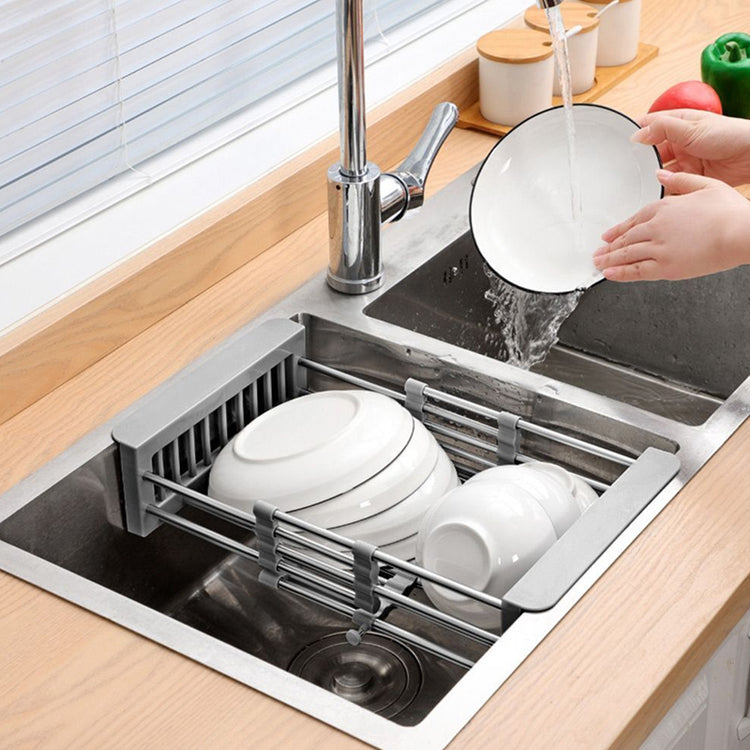 Expandable Dish Drying Rack Telescopic Retractable Over the Sink Strainer_10
