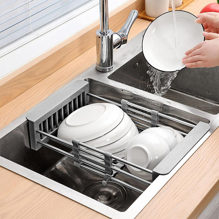 Expandable Dish Drying Rack Telescopic Retractable Over the Sink Strainer_12