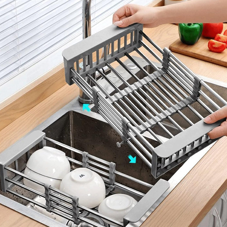 Expandable Dish Drying Rack Telescopic Retractable Over the Sink Strainer_6