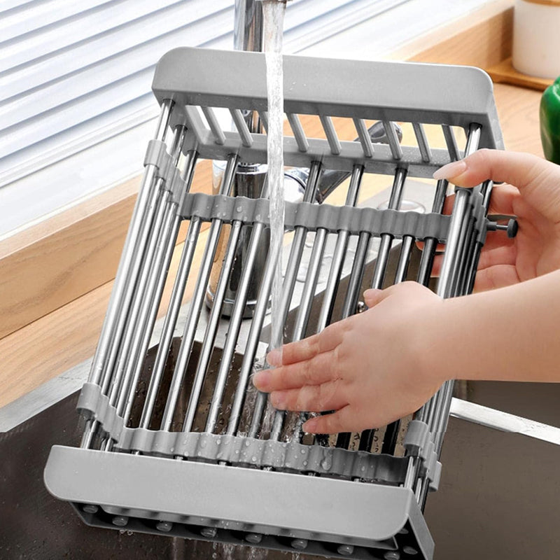 Expandable Dish Drying Rack Telescopic Retractable Over the Sink Strainer_8