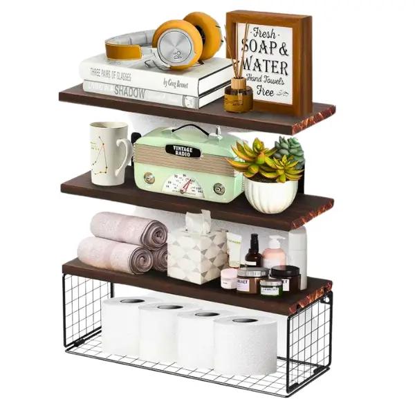 STORFEX Wall Organizer With Basket - Stylish And Space-Saving Wall Mounted Shelves_0
