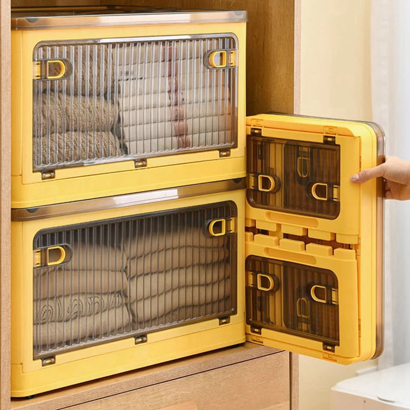 Five-door Foldable and Stackable Storage Box with Wheels and Top Lid_5