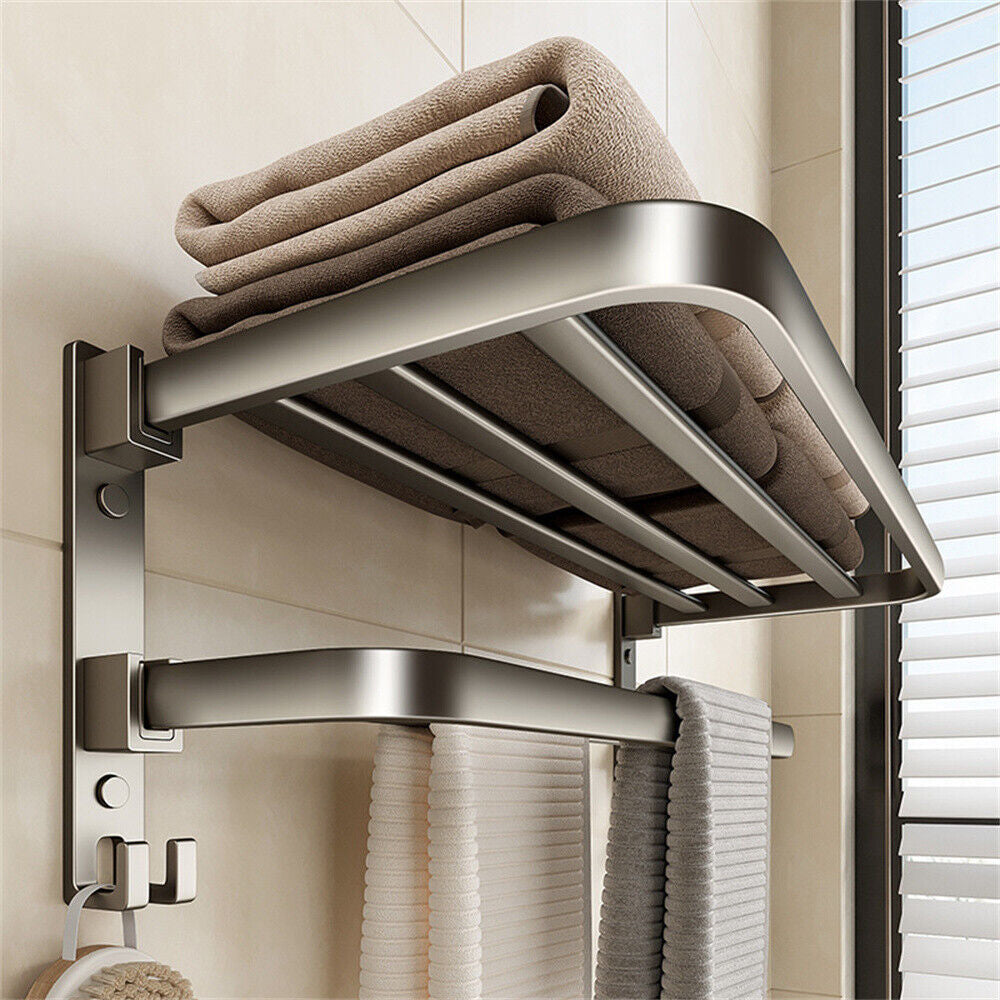 60cm Foldable Wall Mounted Towel Rack Bathroom Storage_4