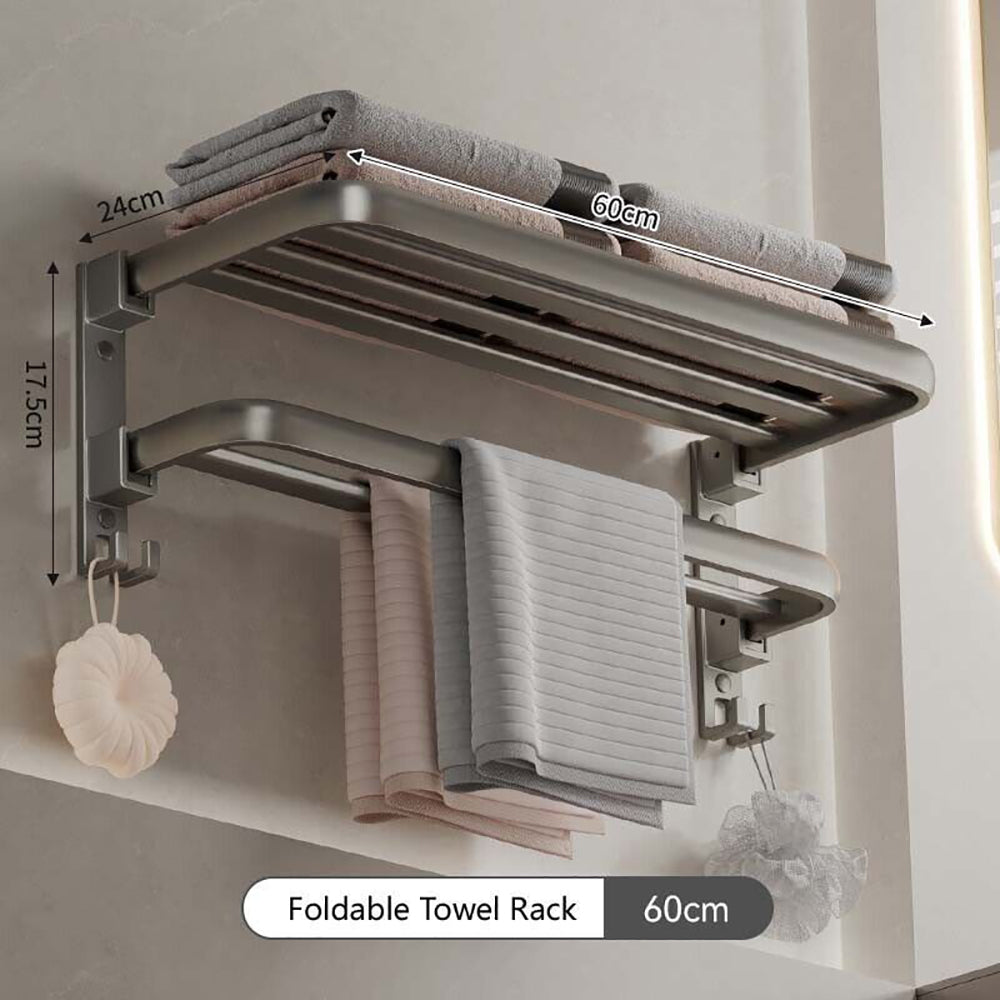 60cm Foldable Wall Mounted Towel Rack Bathroom Storage_7