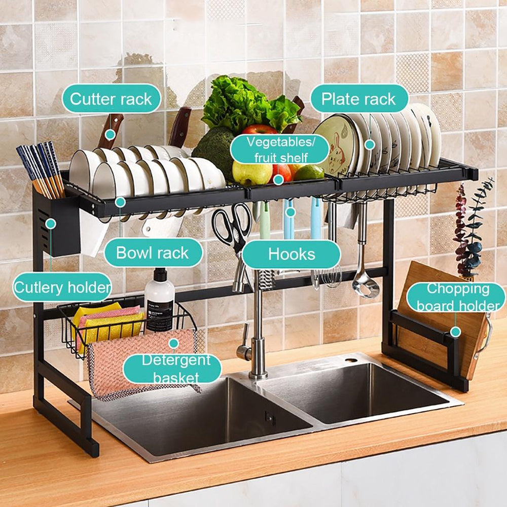 85cm Stainless Steel Over Sink Dish Drying Rack 2-Tire Kitchen Organizer_12