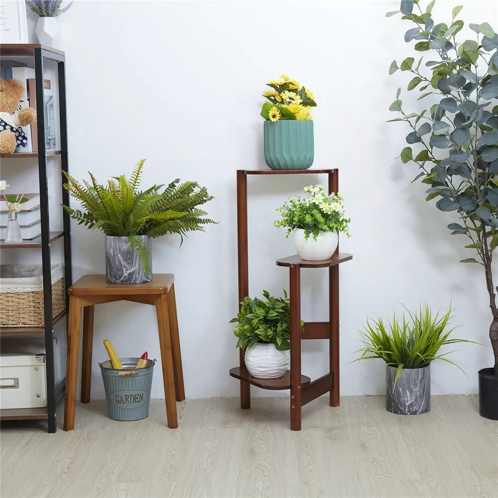 3 Tier Bamboo Corner Plant Stand Simplicity Flower Pot Holder Shelf_4