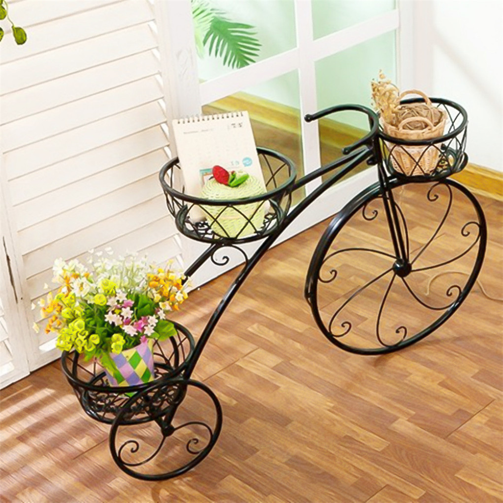 3-Tier Bicycle Plant Stand Wrought Iron Tricycle Planter_3